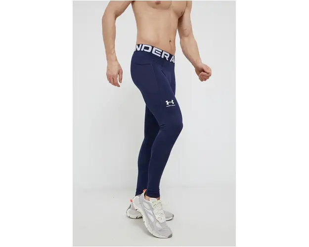 Under Armour leggins de antrenament culoarea albastru marin, neted