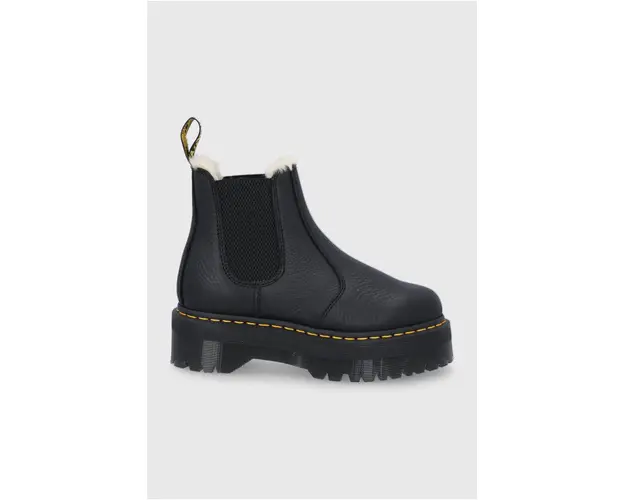 Dr. Martens ghete Chelsea de piele Quad FL femei, culoarea negru, cu platforma, izolat 25635001-Black.Pisa