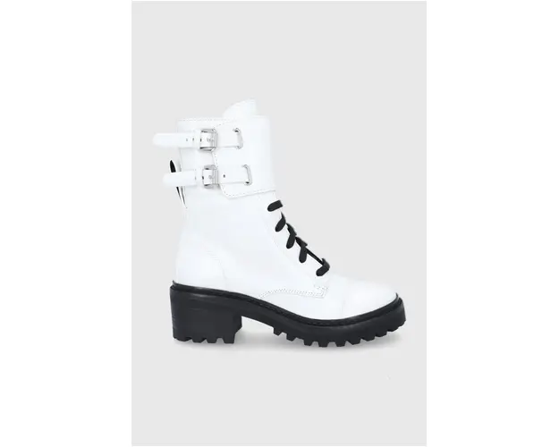 Dkny Bocanci femei, culoarea alb, cu toc plat