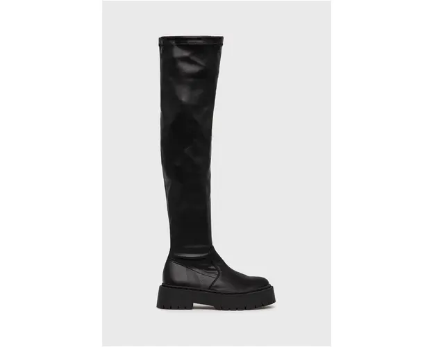 Steve Madden Ghete de piele femei, culoarea negru, cu toc plat