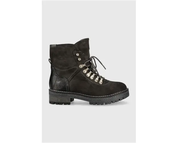 Mustang botine femei, culoarea gri, cu toc plat, izolare usoara