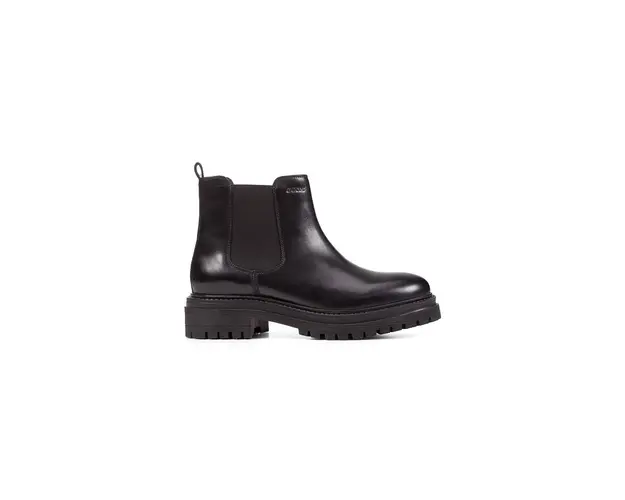 Geox Ghete Chelsea de piele femei, culoarea negru, cu toc plat