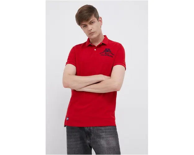 Superdry Polo de bumbac culoarea rosu, cu imprimeu
