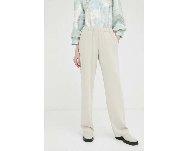 Samsoe Samsoe pantaloni femei, culoarea bej, drept, high waist