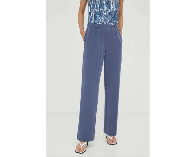 Samsoe Samsoe pantaloni femei, culoarea bleumarin, drept, high waist