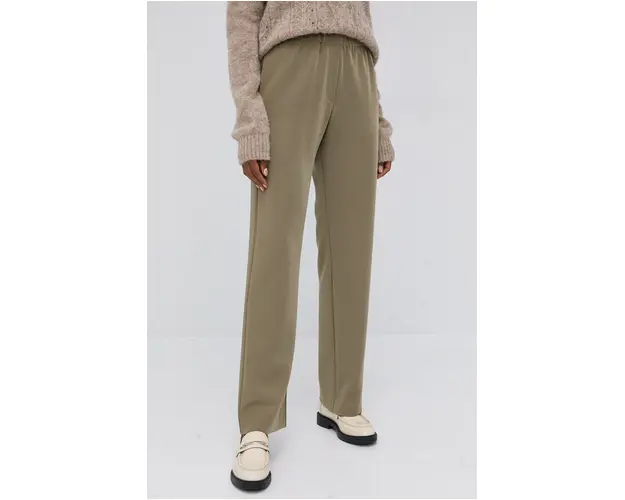 Samsoe Samsoe pantaloni femei, culoarea bej, lat, high waist