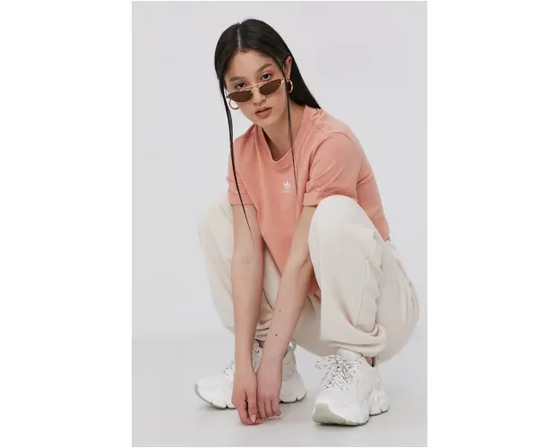 Adidas Originals Pantaloni H14175 femei, culoarea bej, material neted H14175-WONWHI