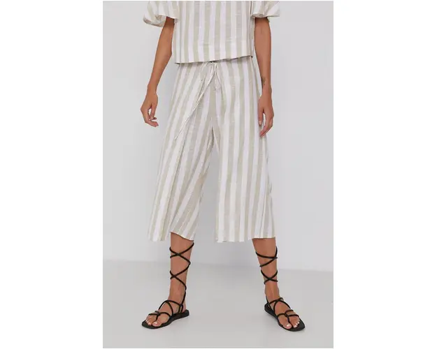 Dkny Pantaloni femei, culoarea bej, lat, high waist