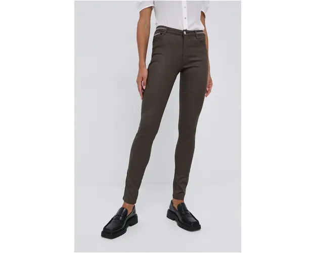 Morgan Pantaloni femei, culoarea verde, mulat, medium waist