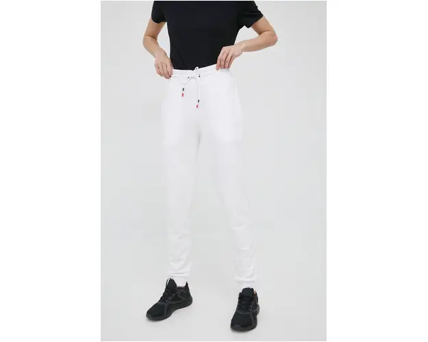 Rossignol pantaloni de trening din bumbac femei, culoarea alb, neted