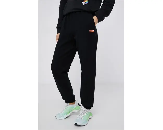 P.E Nation Pantaloni de bumbac femei, culoarea negru, material neted