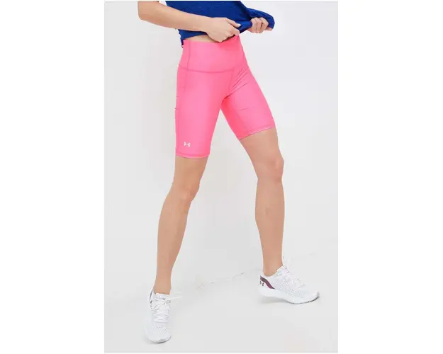 Under Armour pantaloni scurti de antrenament femei, culoarea violet, neted, high waist 1360939-698