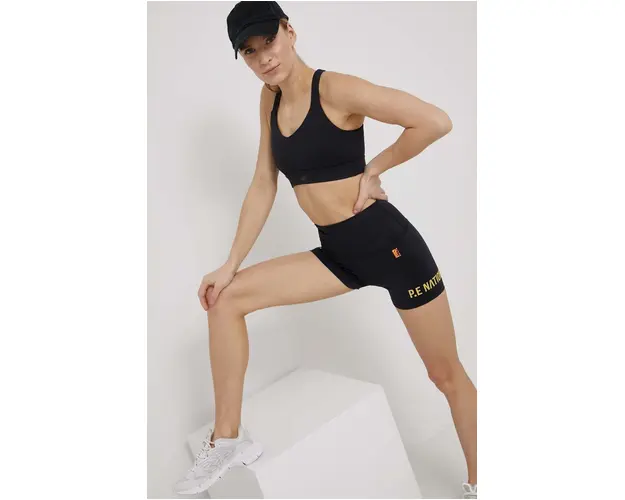 P.E Nation pantaloni scurti de antrenament femei, culoarea negru, cu imprimeu, high waist
