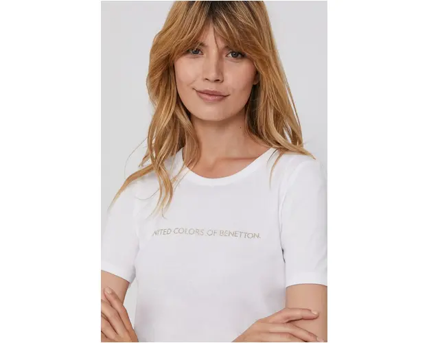 United Colors of Benetton Tricou din bumbac culoarea alb
