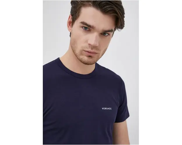 Versace tricou (2-pack) barbati, culoarea bleumarin, material uni