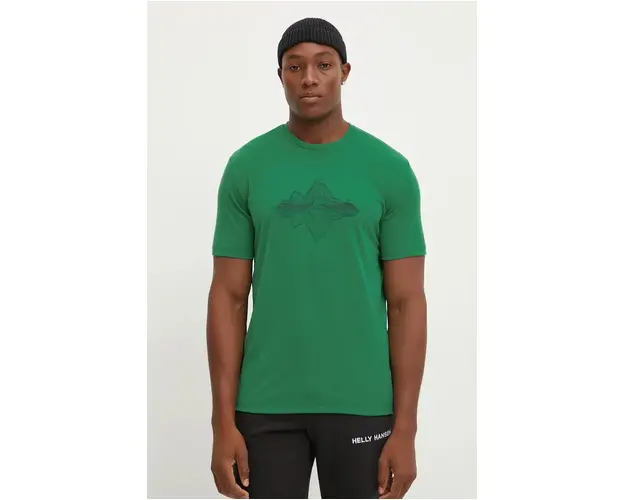Helly Hansen tricou barbati, culoarea verde, cu imprimeu