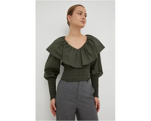 Gestuz bluza din bumbac femei, culoarea verde, neted