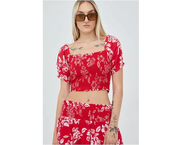 Superdry bluza femei, culoarea rosu, in modele florale
