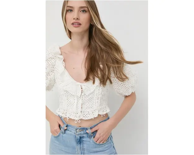 For Love & Lemons bluza femei, culoarea alb, cu imprimeu