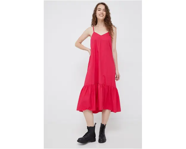 Sisley rochie din bumbac culoarea roz, midi, evazati