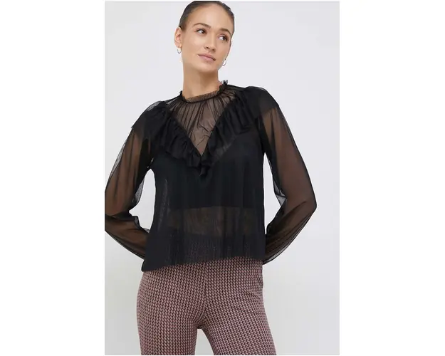 Sisley bluza femei, culoarea negru, neted