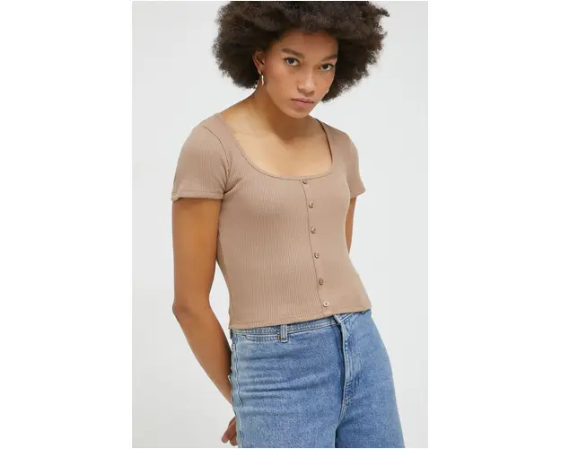 Hollister Co. tricou femei, culoarea bej