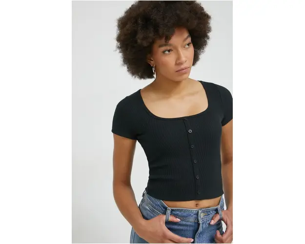 Hollister Co. tricou femei, culoarea negru