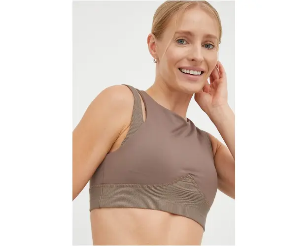 Reebok sutien yoga Studio Layered culoarea maro, modelator