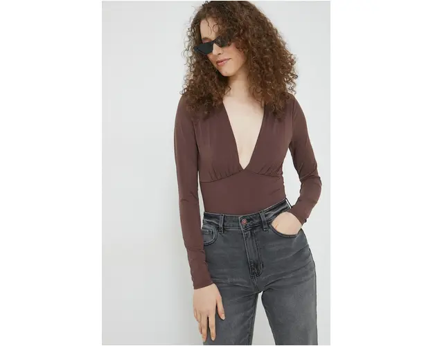 Abercrombie & Fitch body femei, culoarea maro, neted