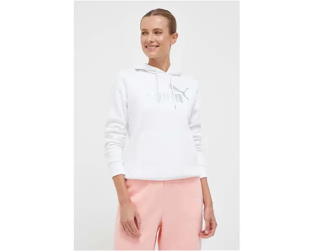 Puma bluza femei, culoarea alb, cu gluga, cu imprimeu