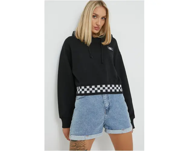 Vans hanorac de bumbac femei, culoarea negru, cu imprimeu