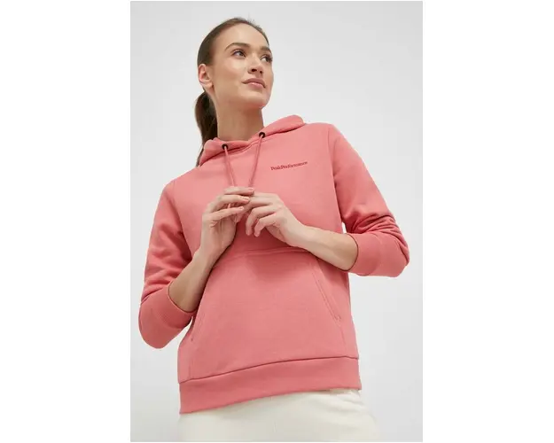Peak Performance bluza femei, culoarea roz, cu gluga, neted