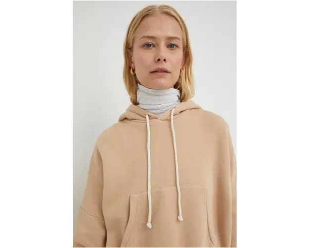 American Vintage bluza femei, culoarea maro, cu gluga, neted