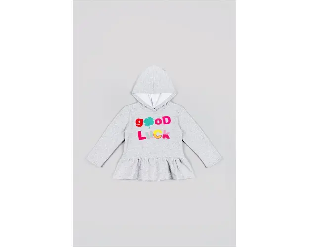 zippy bluza copii culoarea gri, cu gluga, cu imprimeu