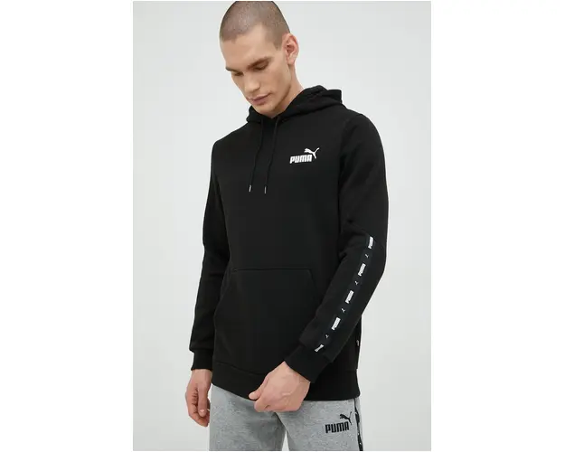 Puma bluza barbati, culoarea negru, cu gluga, cu imprimeu