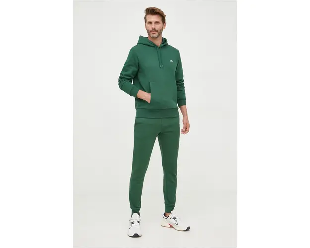 Lacoste bluza culoarea verde, cu gluga, neted