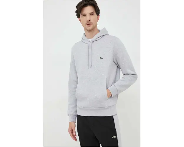 Lacoste bluza culoarea gri, cu gluga, neted