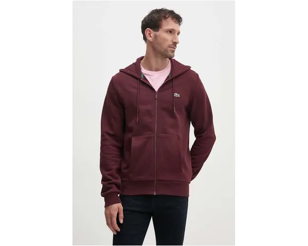 Lacoste bluza barbati, culoarea bordo, cu gluga, neted