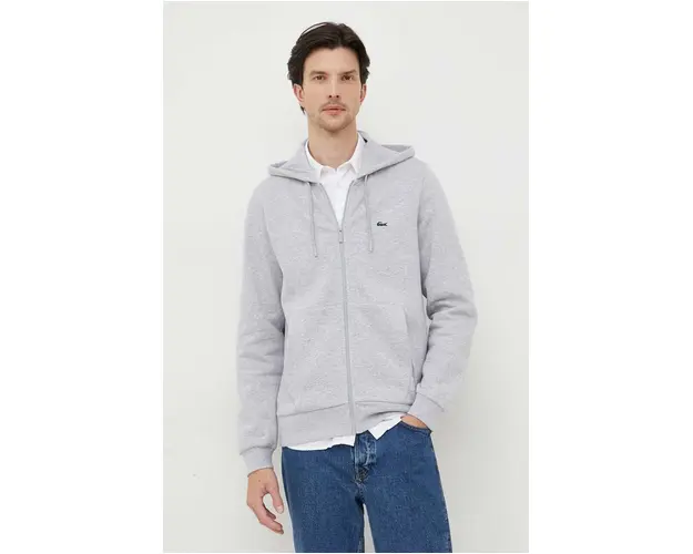 Lacoste bluza barbati, culoarea gri, cu gluga, neted