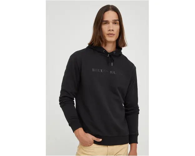 Bruuns Bazaar hanorac de bumbac barbati, culoarea negru, cu imprimeu
