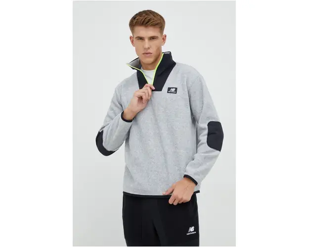 New Balance bluza barbati, culoarea gri, cu imprimeu