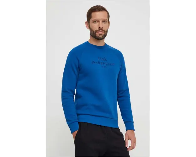 Peak Performance bluza barbati, culoarea albastru marin, cu gluga, neted