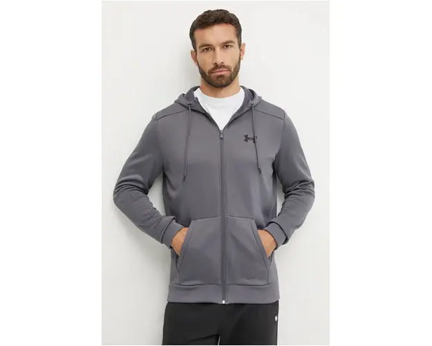Under Armour bluza trening culoarea gri, cu gluga, neted