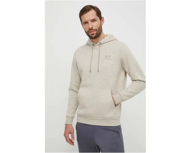 Under Armour bluza barbati, culoarea bej, cu gluga, cu imprimeu