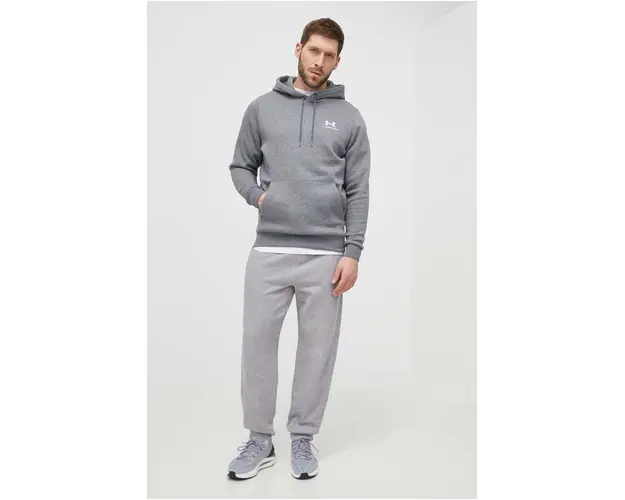 Under Armour bluza barbati, culoarea gri, cu gluga, cu imprimeu