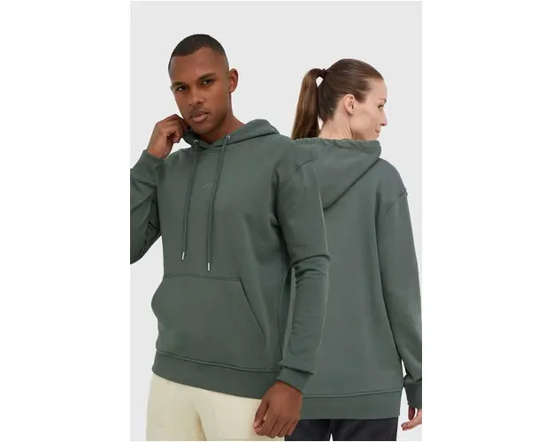 Arkk Copenhagen hanorac de bumbac unisex, culoarea verde, cu gluga, neted