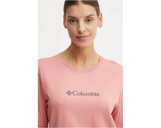Columbia longsleeve din bumbac culoarea roz