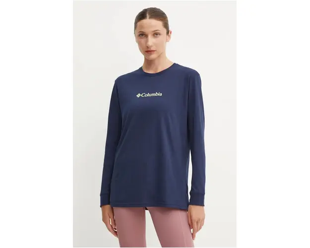 Columbia longsleeve din bumbac culoarea albastru marin