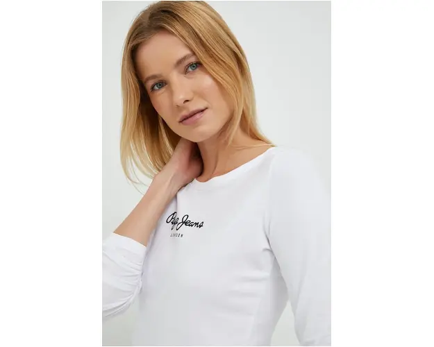 Pepe Jeans longsleeve femei, culoarea alb
