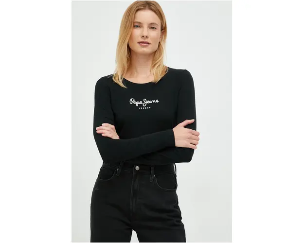 Pepe Jeans longsleeve femei, culoarea negru
